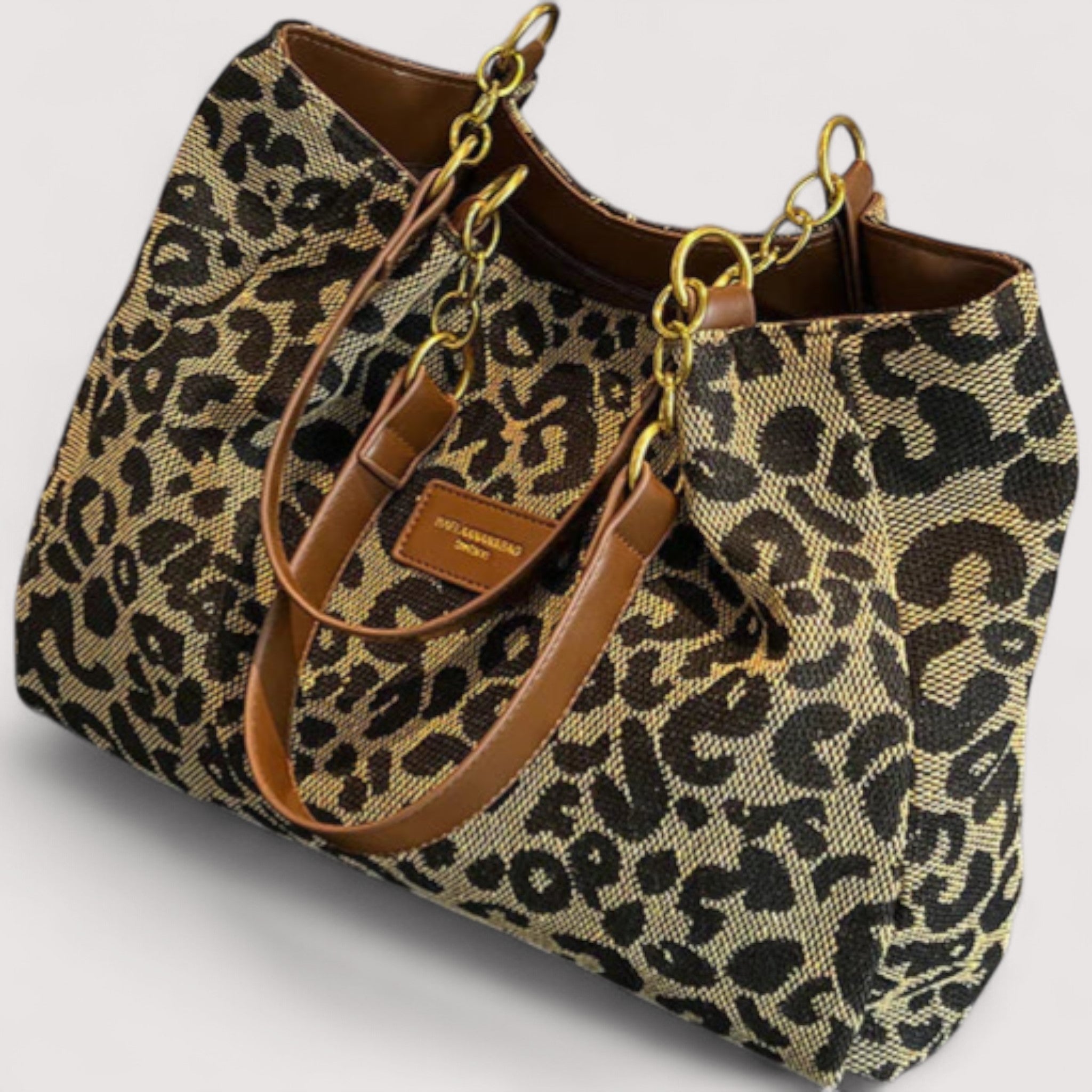 Lévrier – Elegante bolso de compras de lona con estampado de leopardo