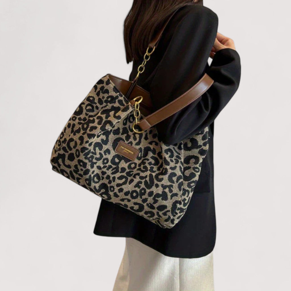 Lévrier – Elegante bolso de compras de lona con estampado de leopardo