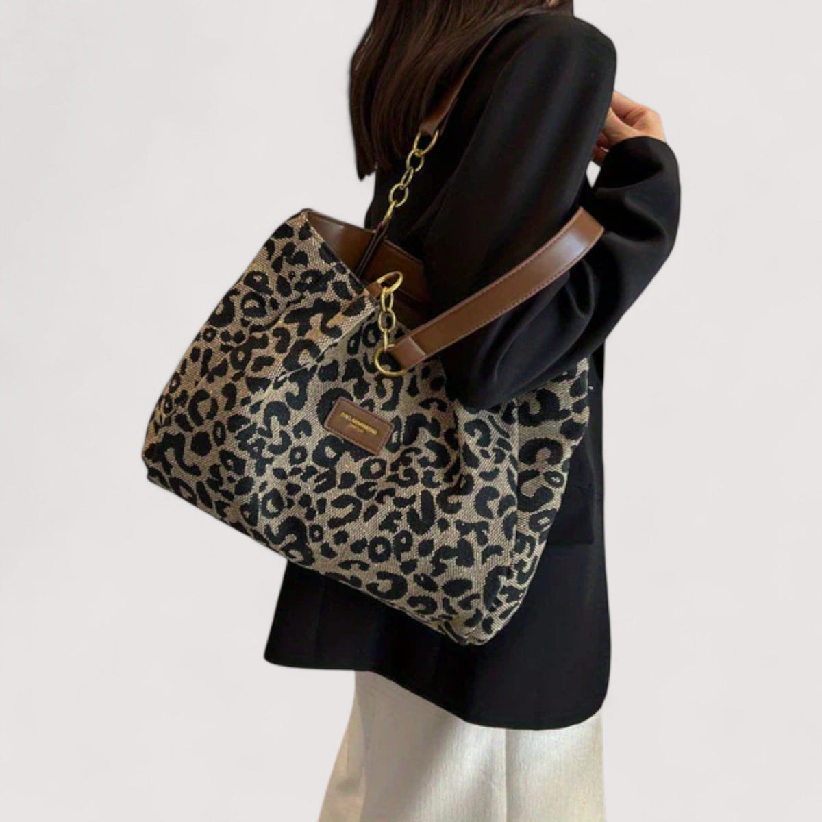 Lévrier – Elegante bolso de compras de lona con estampado de leopardo