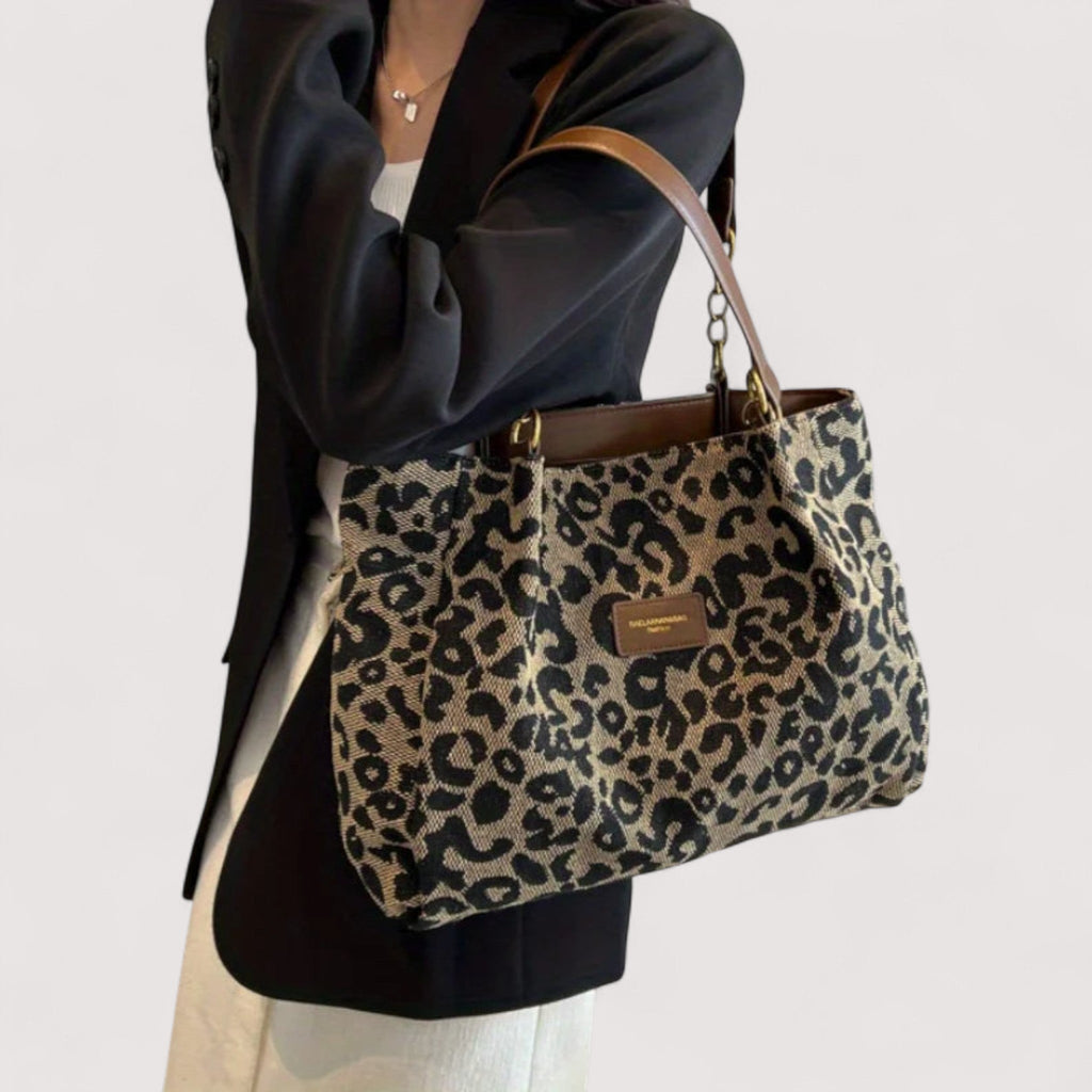 Lévrier – Elegante bolso de compras de lona con estampado de leopardo