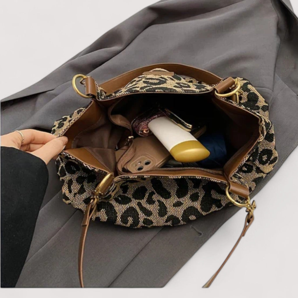 Lévrier – Elegante bolso de compras de lona con estampado de leopardo