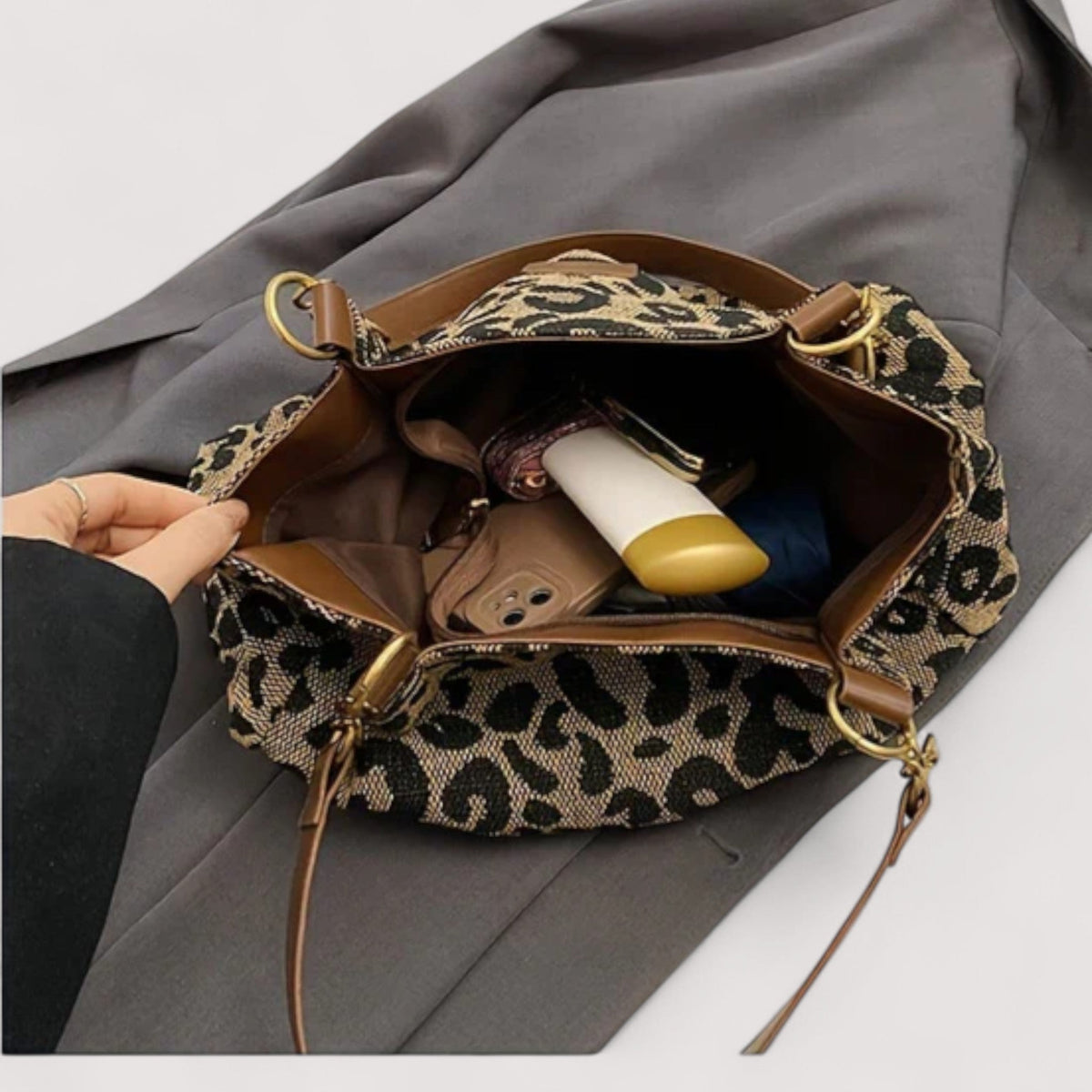 Lévrier – Elegante bolso de compras de lona con estampado de leopardo