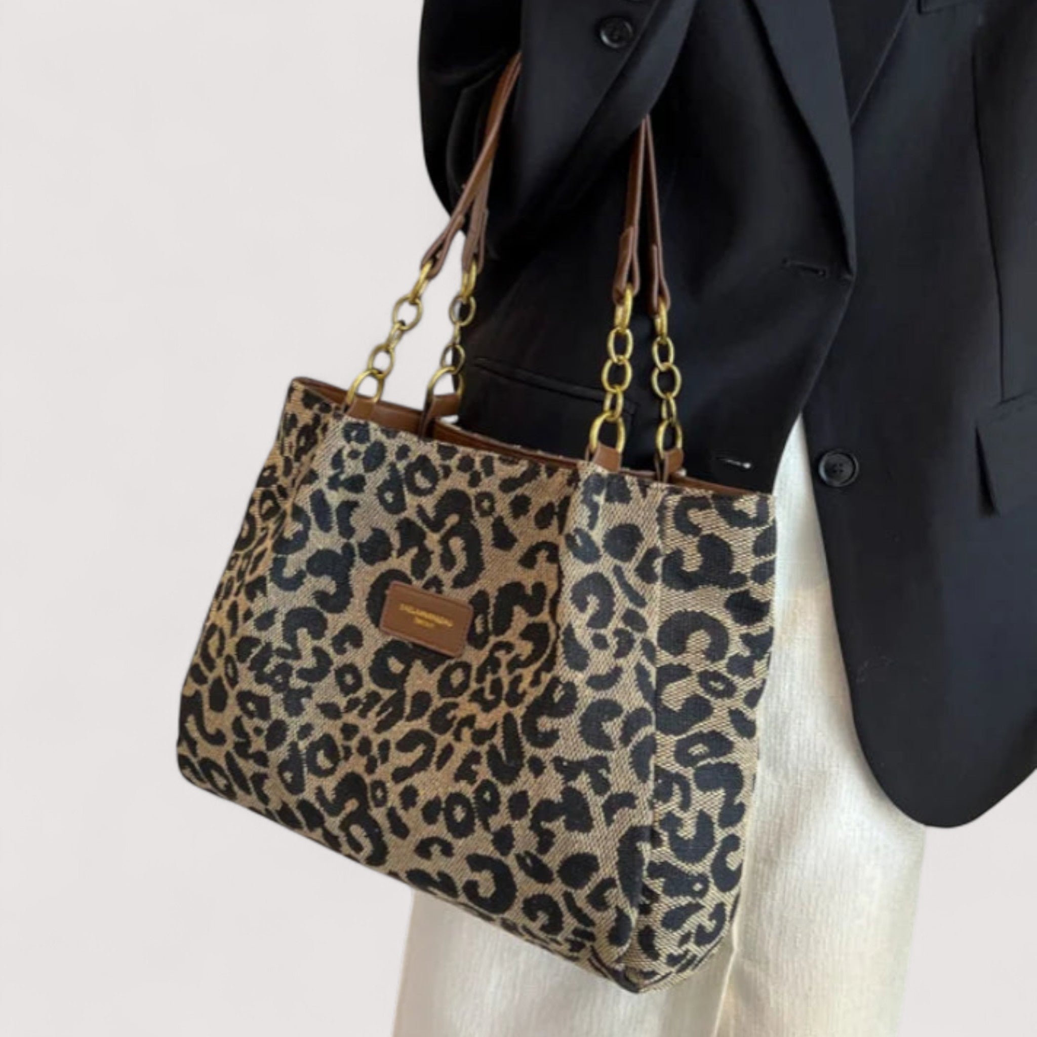 Lévrier – Elegante bolso de compras de lona con estampado de leopardo
