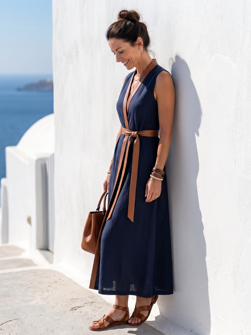 Myra | Elegante vestido midi con ribete en contraste