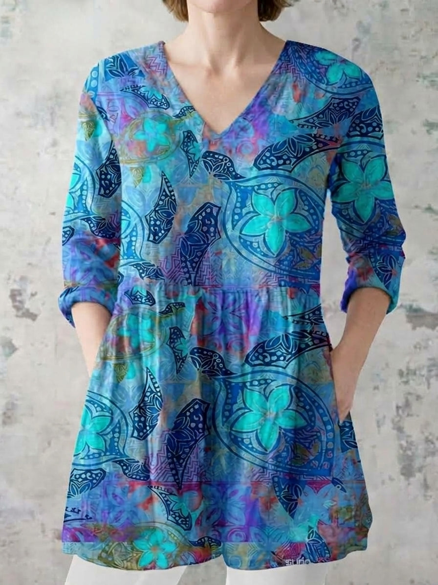 Juliette: Blusa fluida de línea larga con escote en V