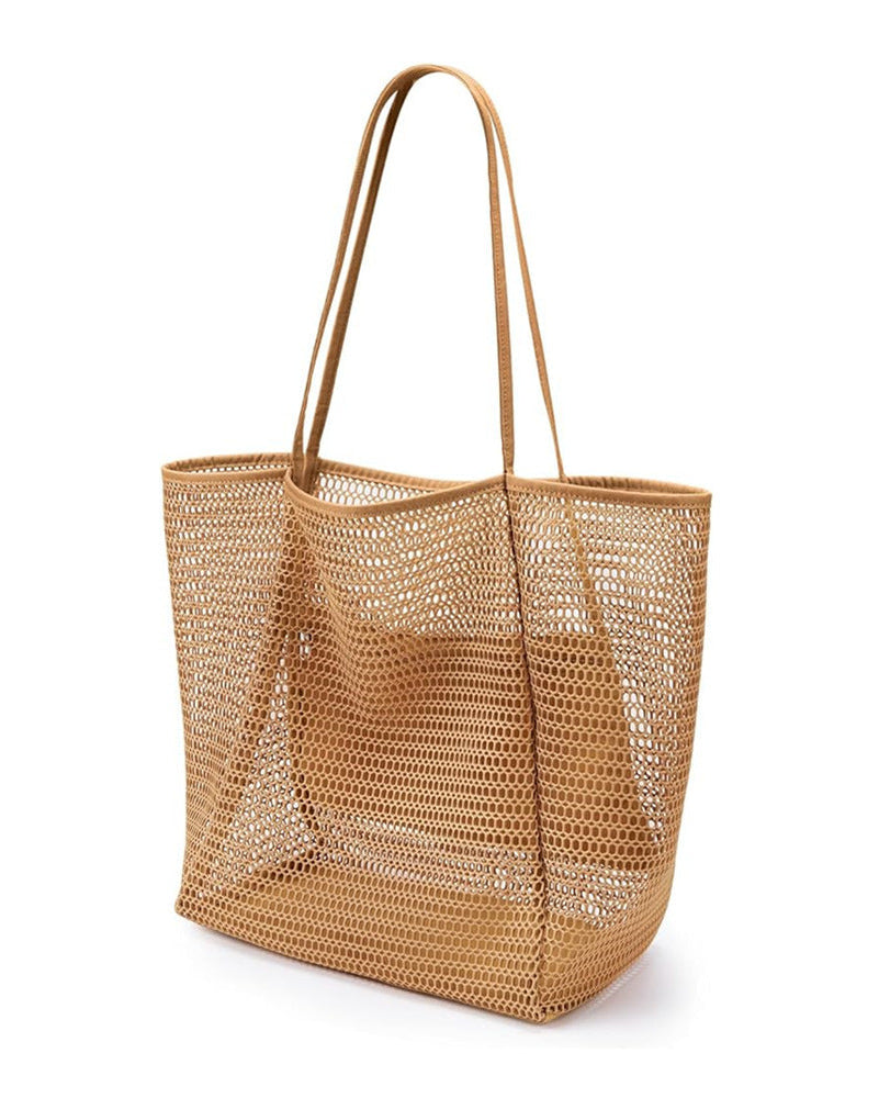 Bolso tote bohemio de malla y gran capacidad para la playa: amplio, elegante y perfecto para aventuras de verano