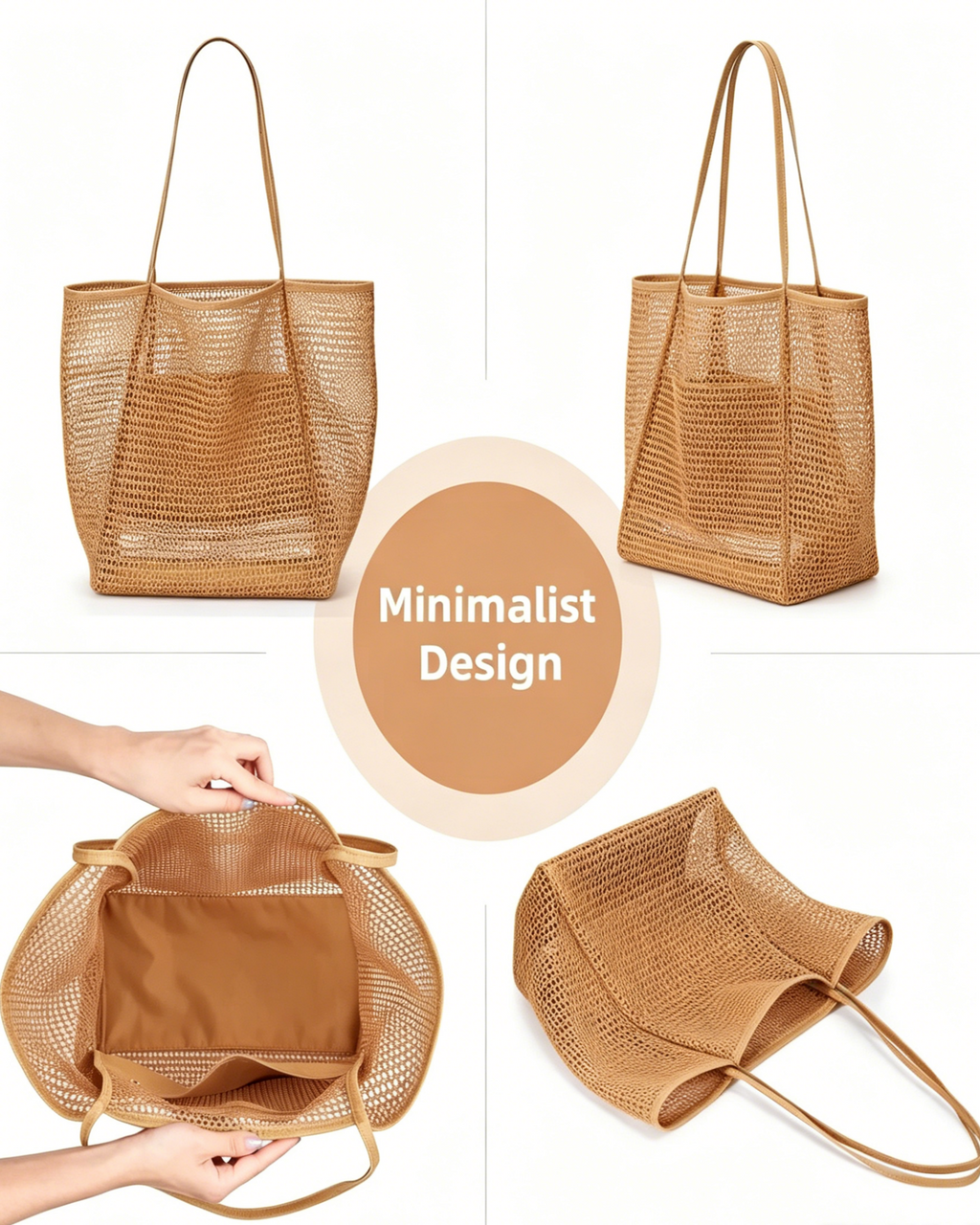Bolso tote bohemio de malla y gran capacidad para la playa: amplio, elegante y perfecto para aventuras de verano