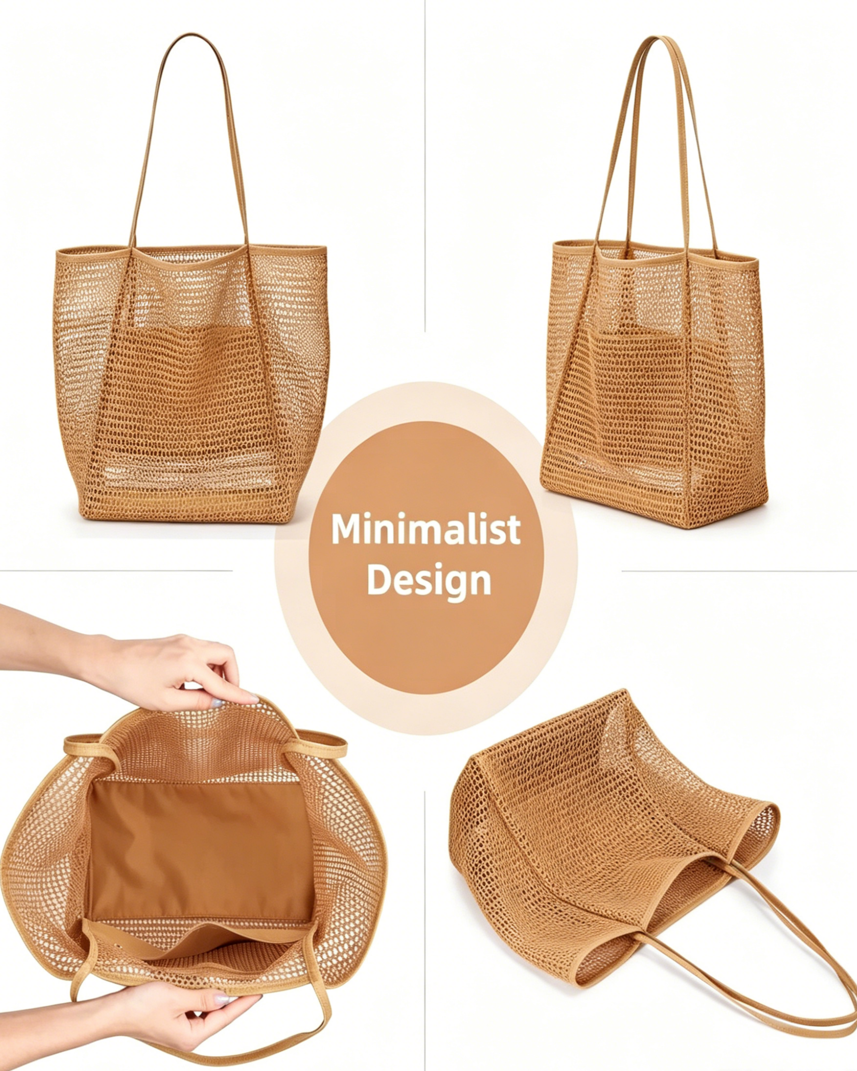 Bolso tote bohemio de malla y gran capacidad para la playa: amplio, elegante y perfecto para aventuras de verano