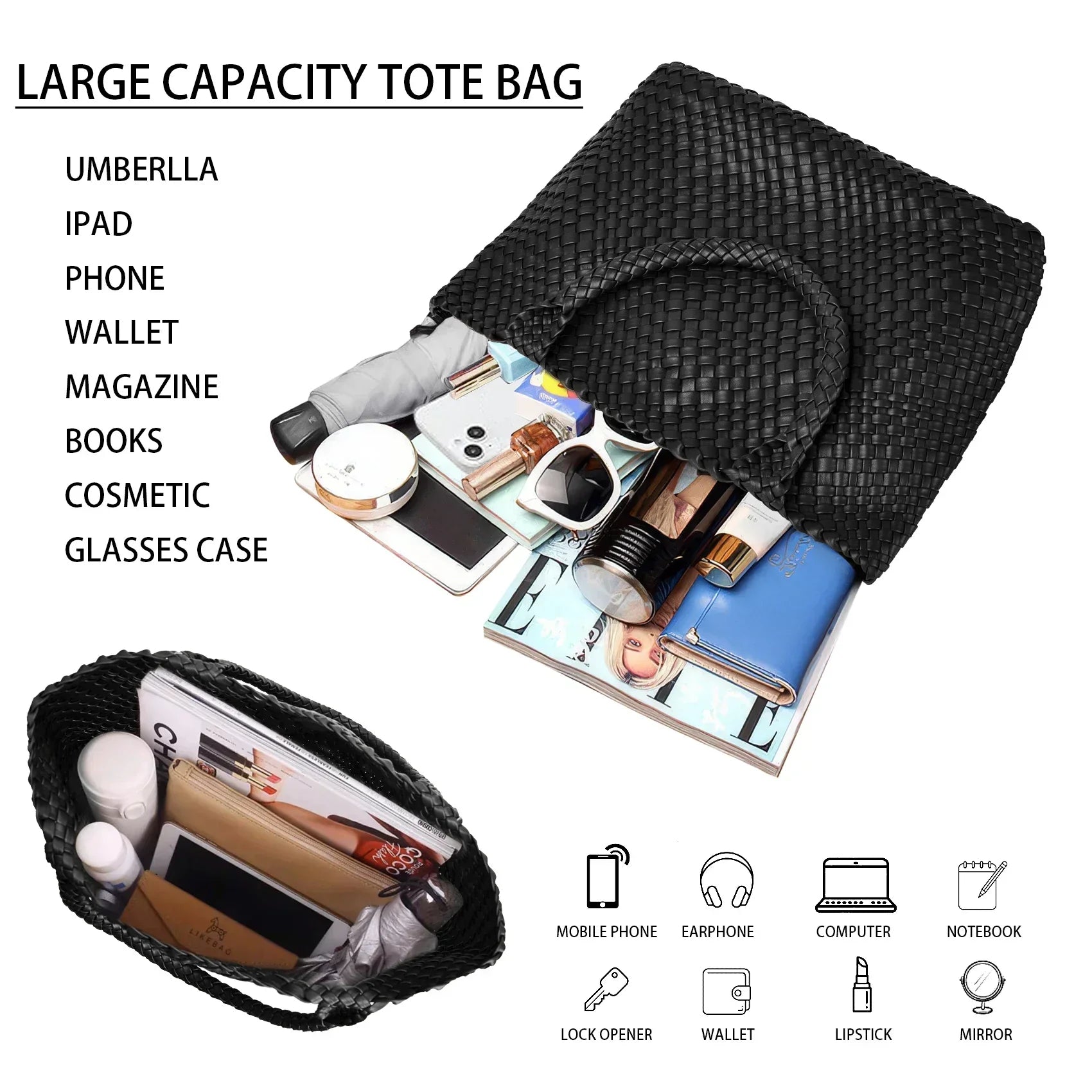 Bolso tote de cuero vegano tejido a mano Lana Luxe