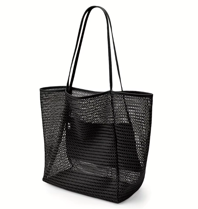 Bolso tote bohemio de malla y gran capacidad para la playa: amplio, elegante y perfecto para aventuras de verano