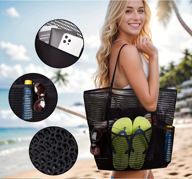 Bolso tote bohemio de malla y gran capacidad para la playa: amplio, elegante y perfecto para aventuras de verano