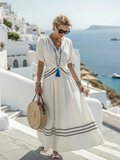 Seren | Vestido midi cruzado elegante de manga corta y escote en V