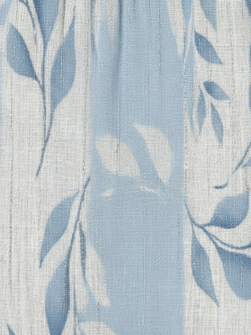Solene | Elegante vestido midi azul sin mangas con estampado de hojas