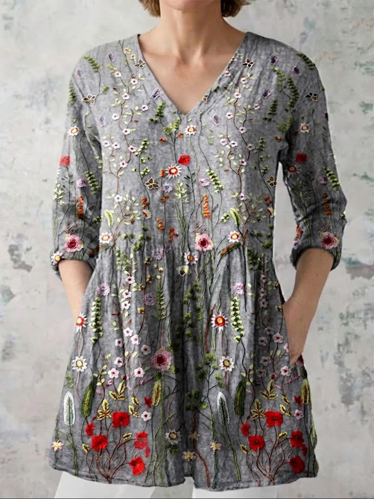 Amelie - Blusa elegante de escote en V largo para una silueta estilizada y favorecedora