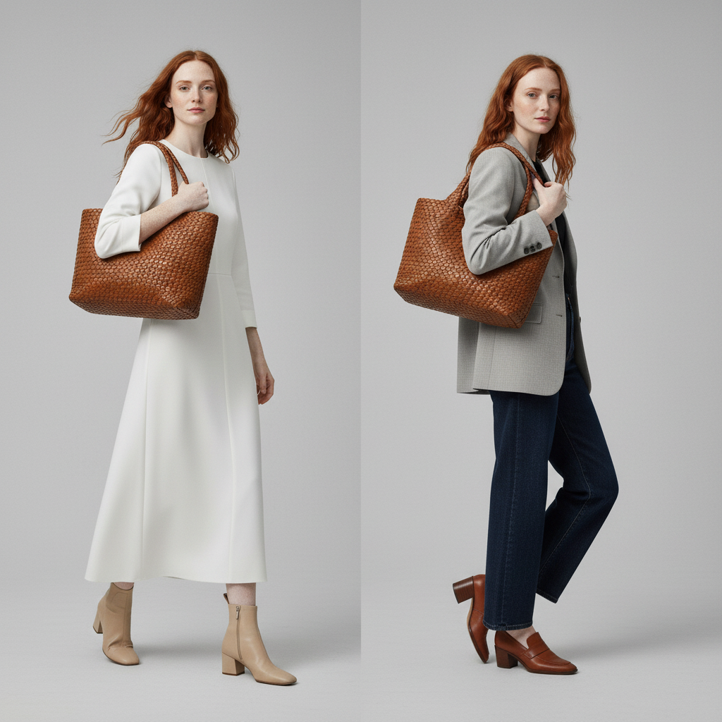 Bolso tote de cuero vegano tejido a mano Lana Luxe