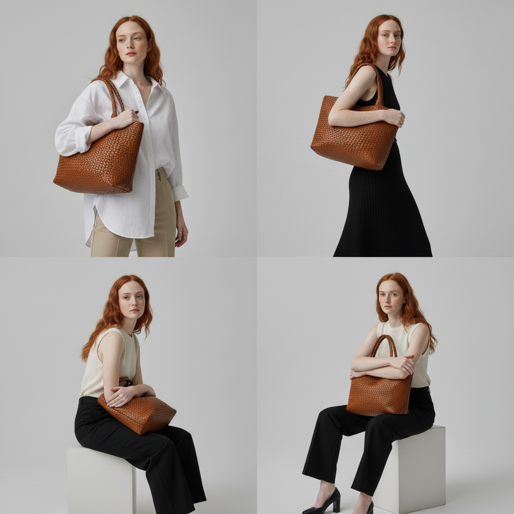 Bolso tote de cuero vegano tejido a mano Lana Luxe