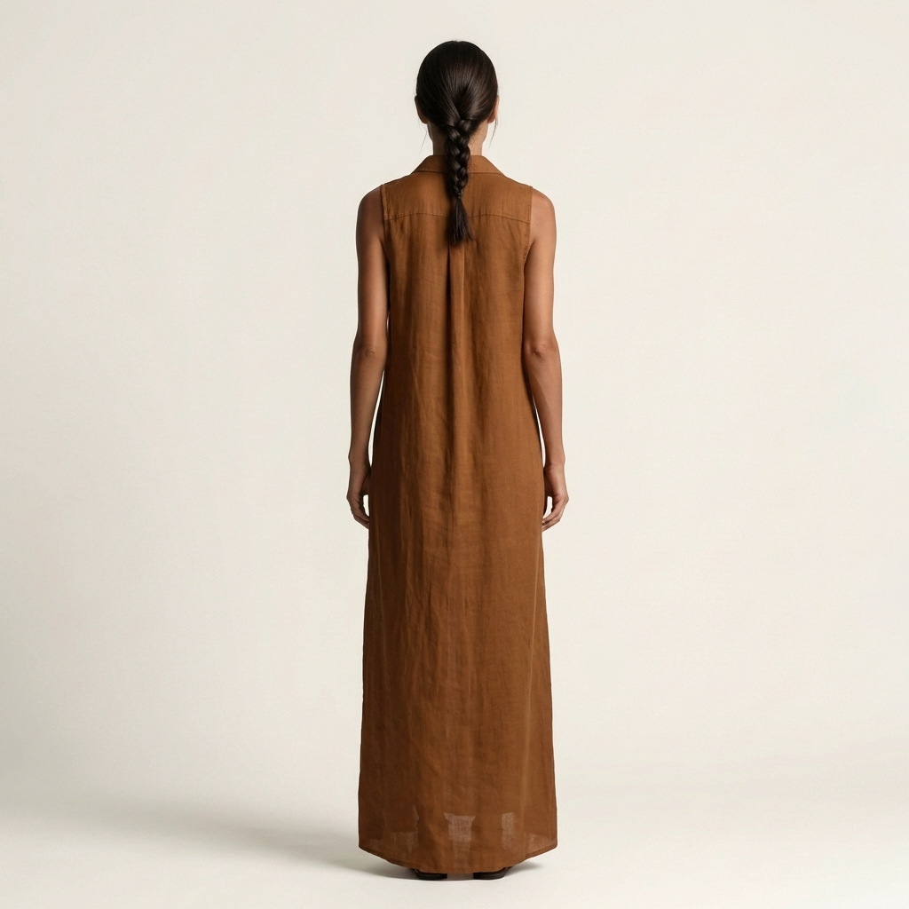 Mirabell | Elegante vestido largo de lino sin mangas con capucha y detalle de botones en la parte delantera