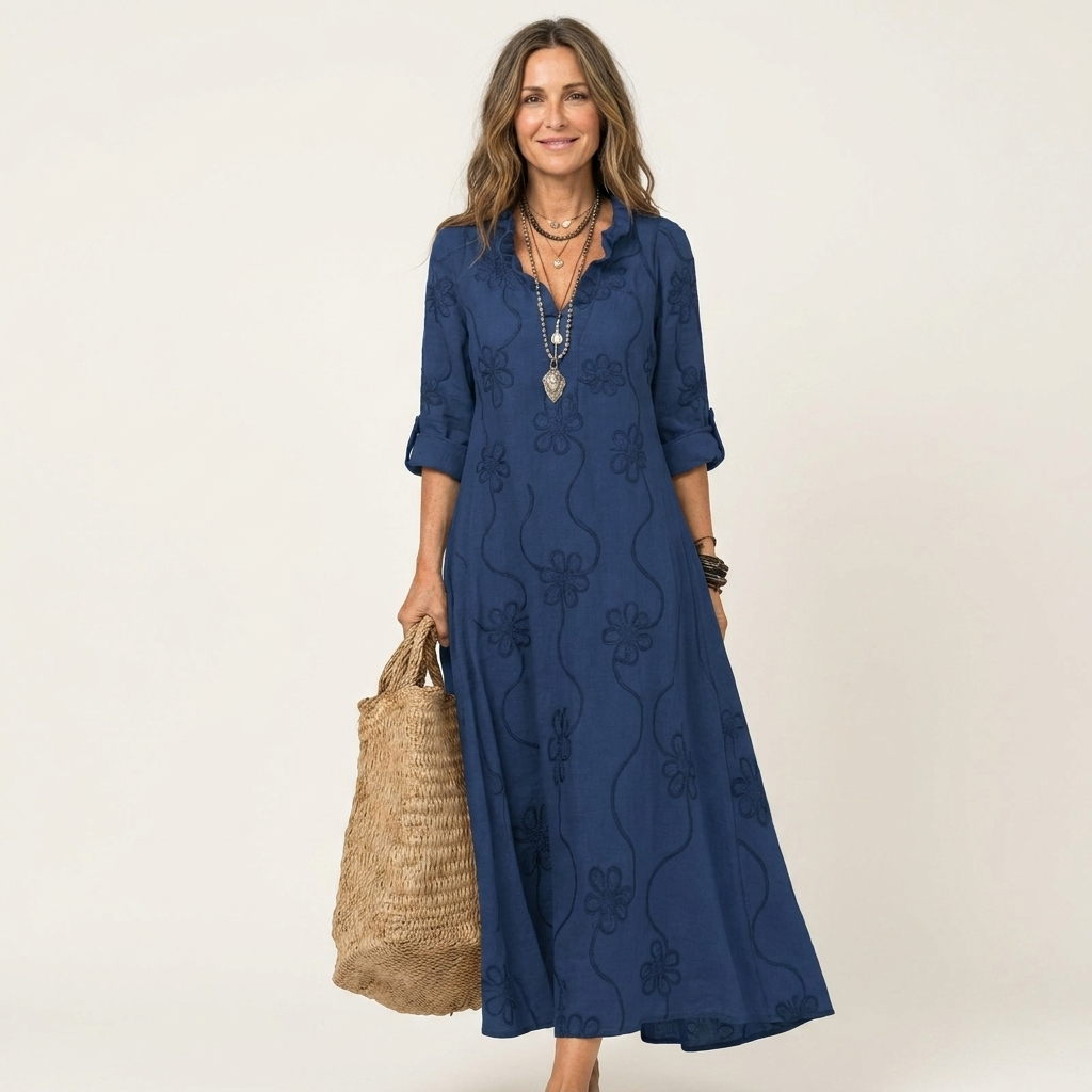 Mariam | Vestido largo elegante con bordado floral a tono