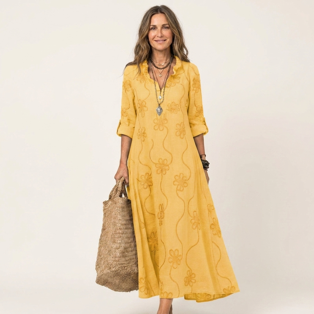 Mariam | Vestido largo elegante con bordado floral a tono