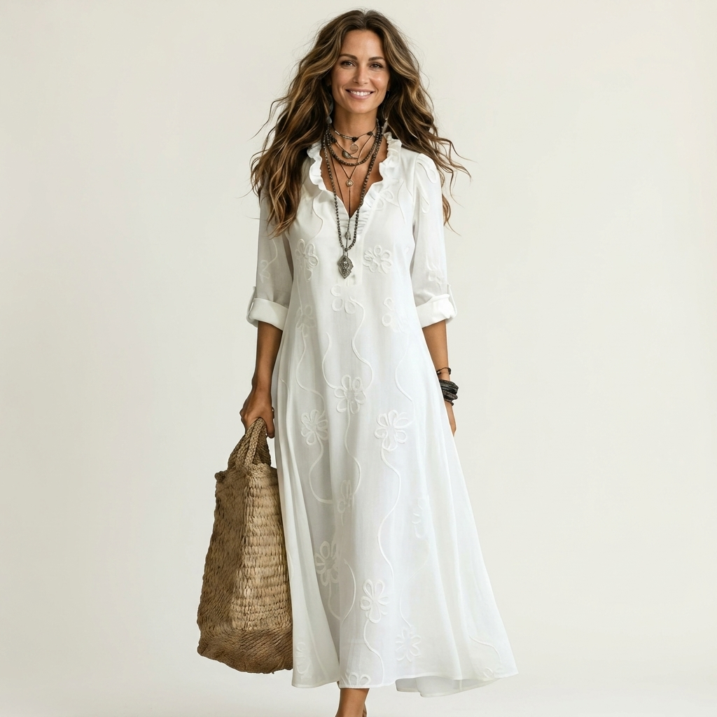 Mariam | Vestido largo elegante con bordado floral a tono