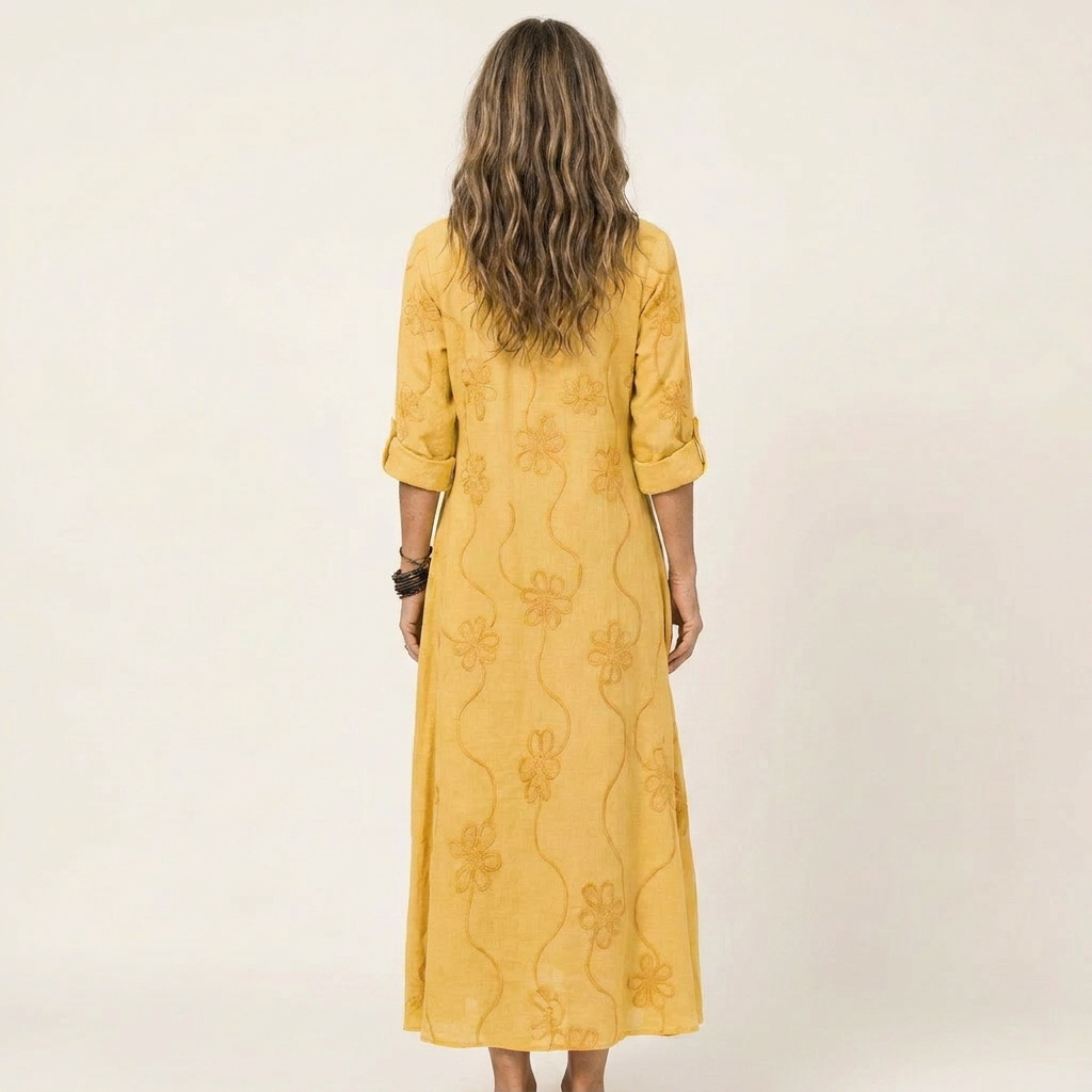 Mariam | Vestido largo elegante con bordado floral a tono