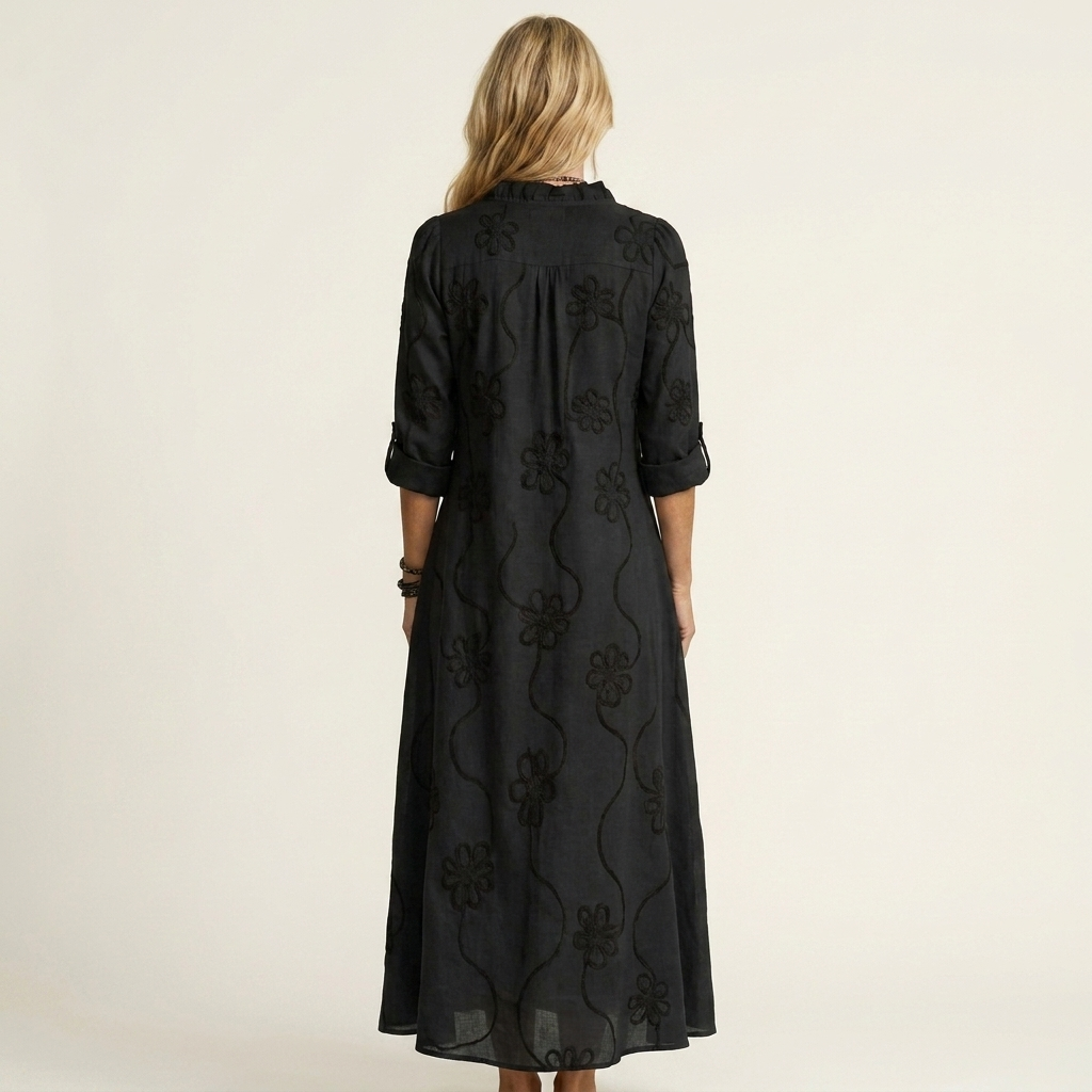 Mariam | Vestido largo elegante con bordado floral a tono